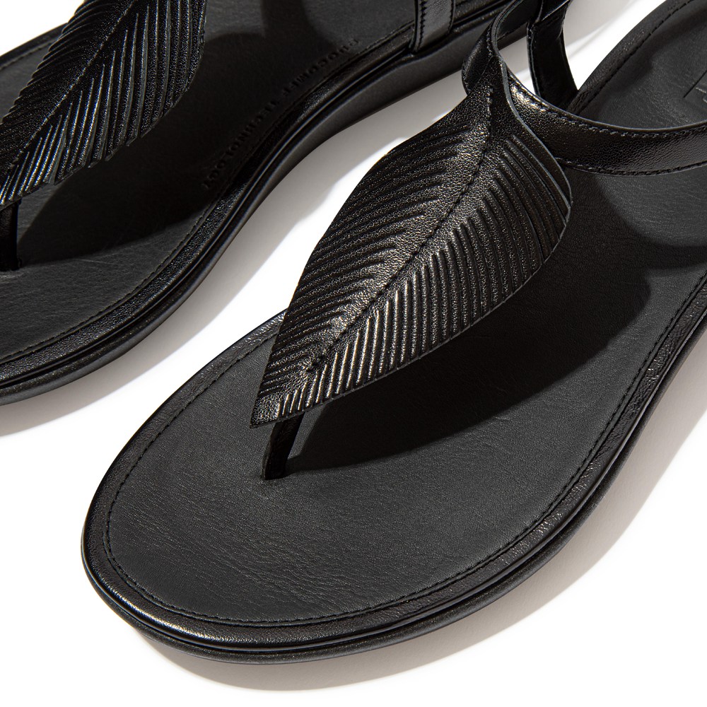 Fitflop Womens Sandals - Tia Feather Metallic Leather Back-strap - Black - 695-CNGUKI